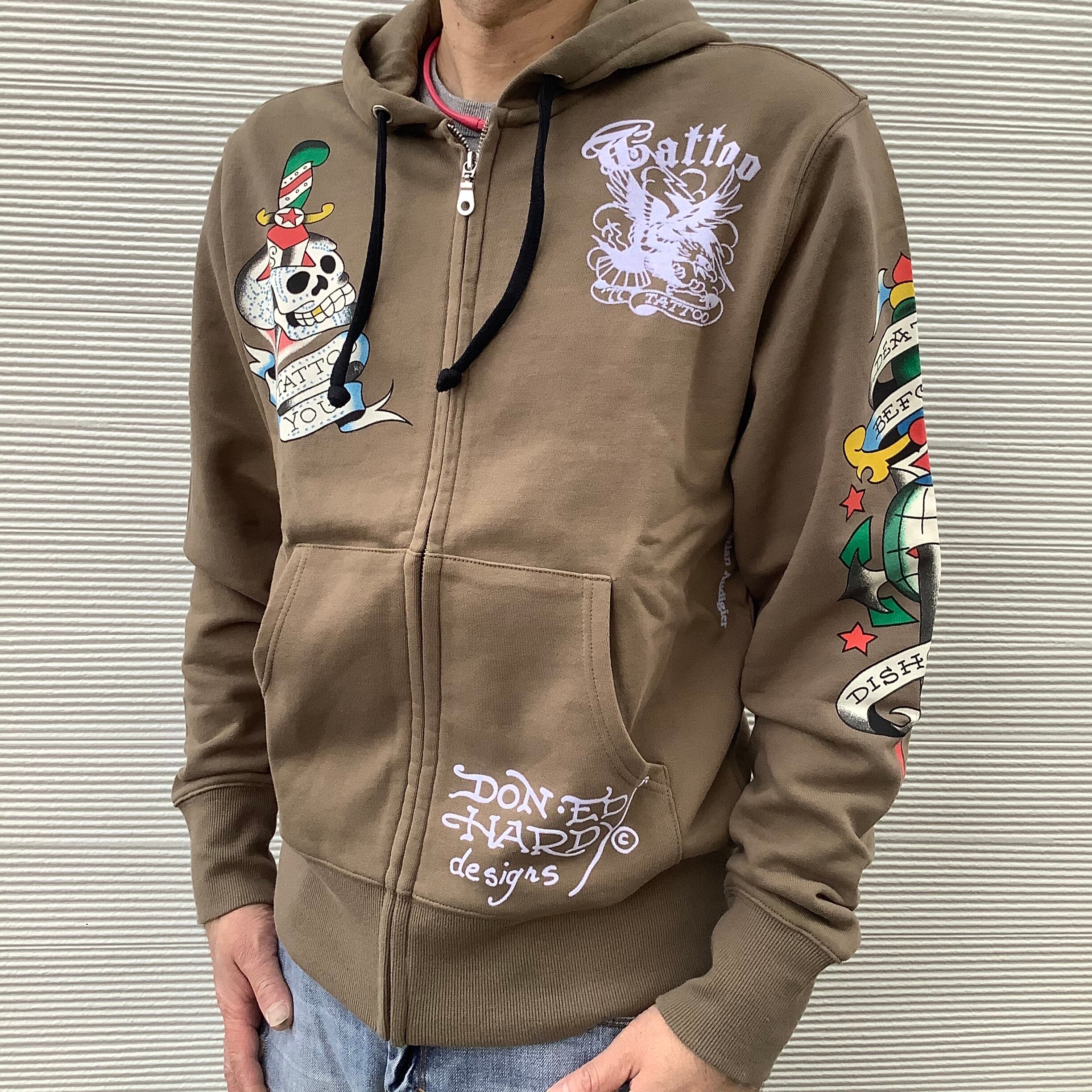 送料無料】ED HARDY(エドハーディー)Flocked Zip Up Hoodie イーグル