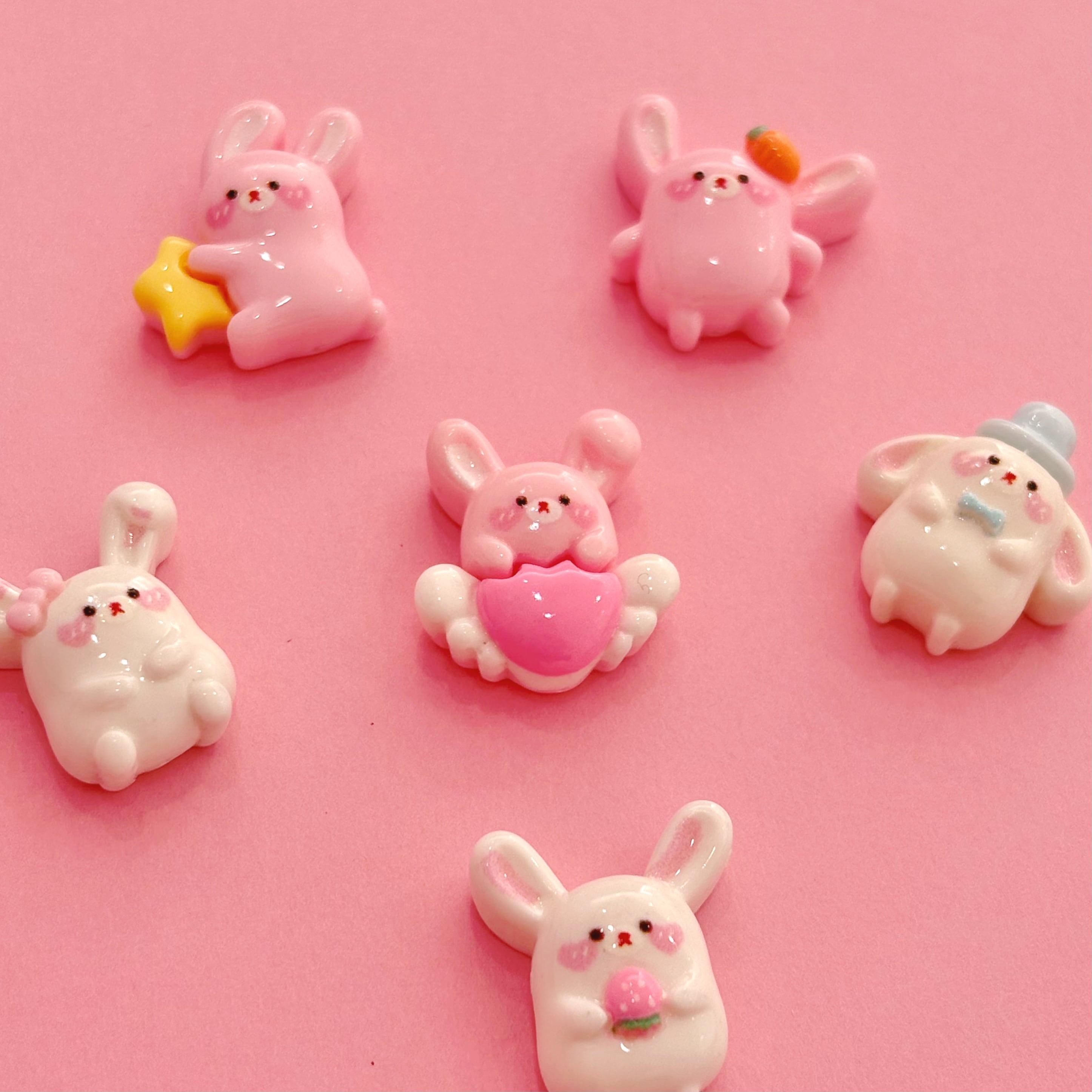 ミニ ファンシー うさぎ ミックス 6個 デコパーツ ☆ ハンドメイド