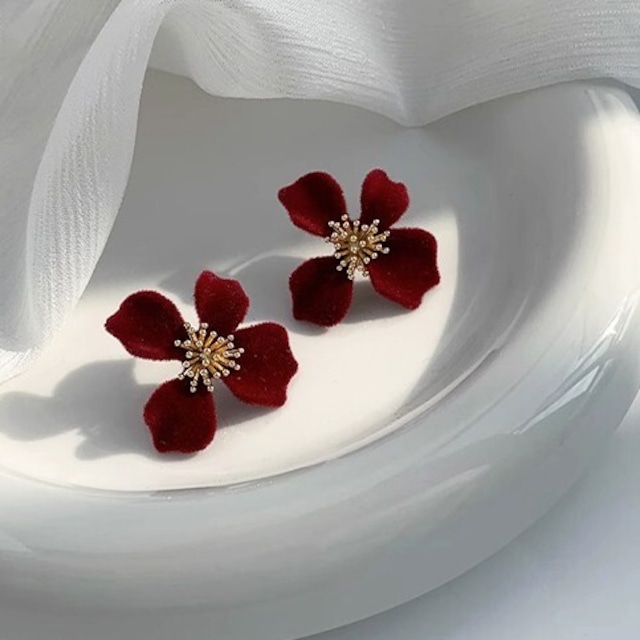 レッド／ブラックフラワーピアス　CH2806