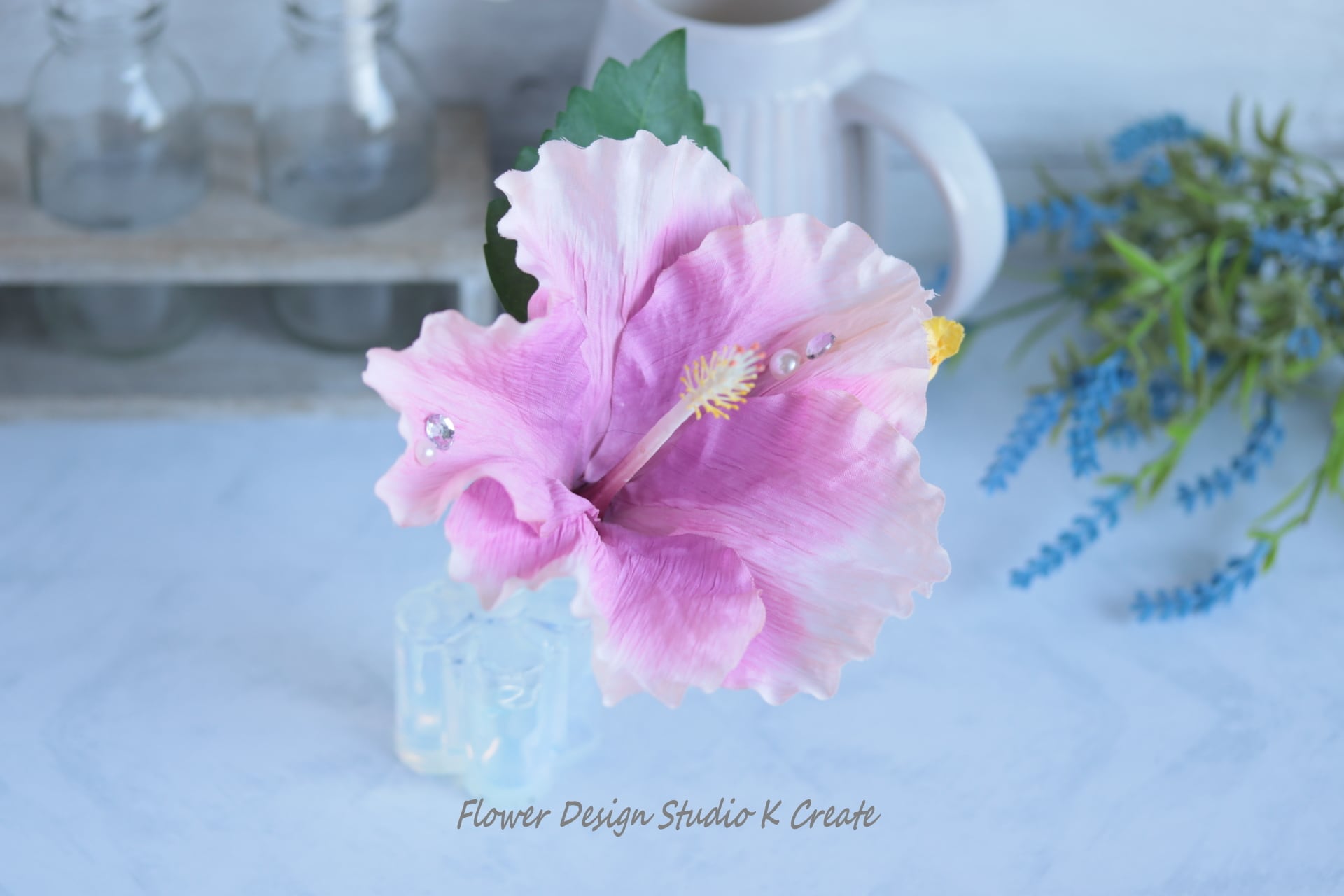 訳あり B品】ピンクのハイビスカスと蕾と葉っぱの髪飾り | Flower 