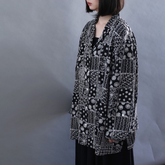 "monokuro" art and reef flower pattern l/s shirt