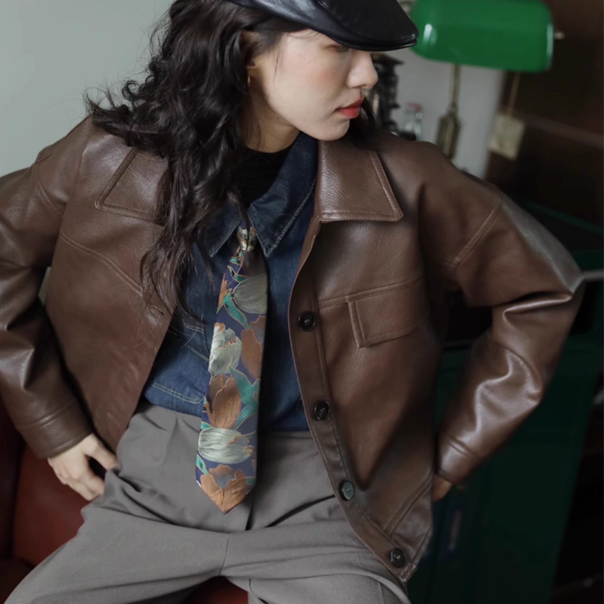 VintageECOレザーシャツジャケット レザー | Fecaco - メンズ＆レディースシャツの通販