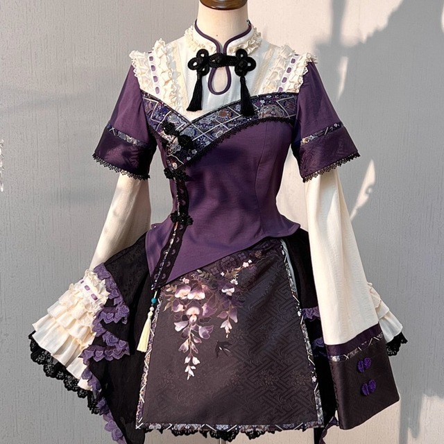 【予約商品 12月下旬出荷】 中華ロリィタ ドレス ツーピース タッセル 姫袖 ライブ イベント衣装 コンカフェ