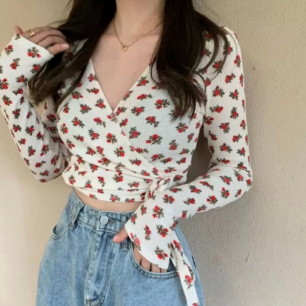 フラワーワッフルカシュクールブラウス