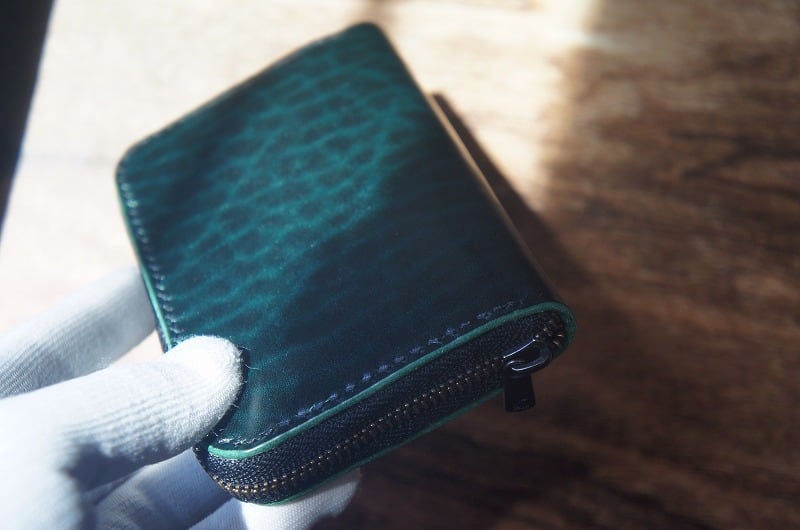 ルガトショルダーのミニラウンドファスナー【グリーン】｜手作り革財布