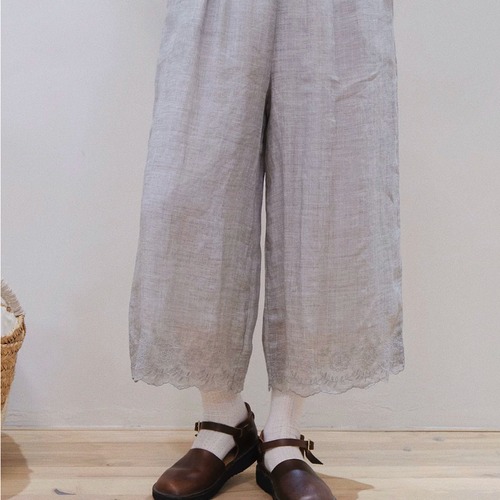 2色/刺繍スカラップリネンワイドパンツ ・11962