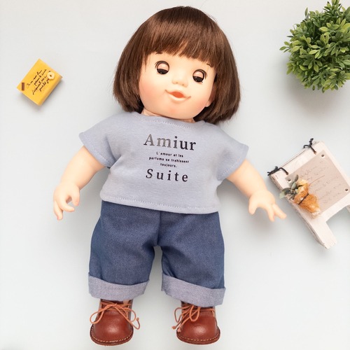 【２点セット】トレーナーズボンセット服（水色Tジーパン）ぽぽちゃん