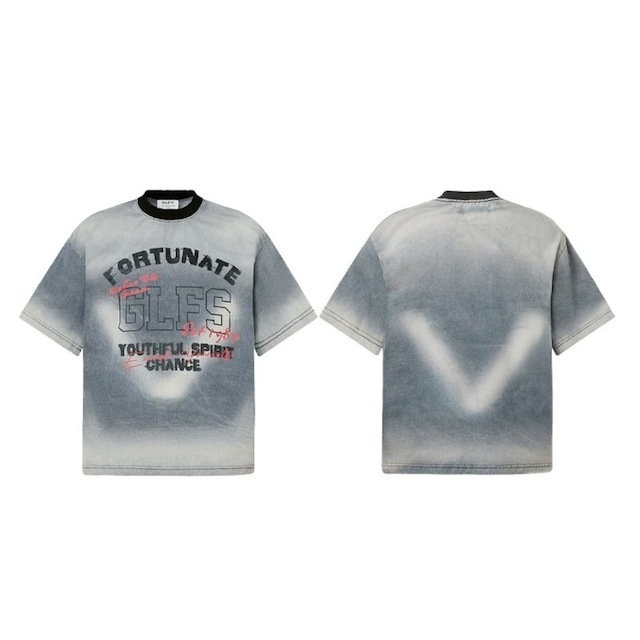 グラデーションウォッシュレタープリントデニムTシャツ 1col R02535