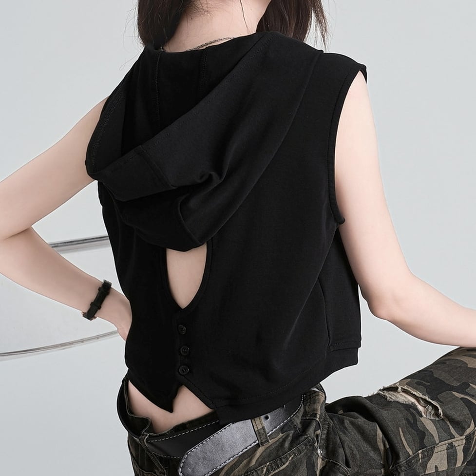 back cutout hoodie tops / l0599