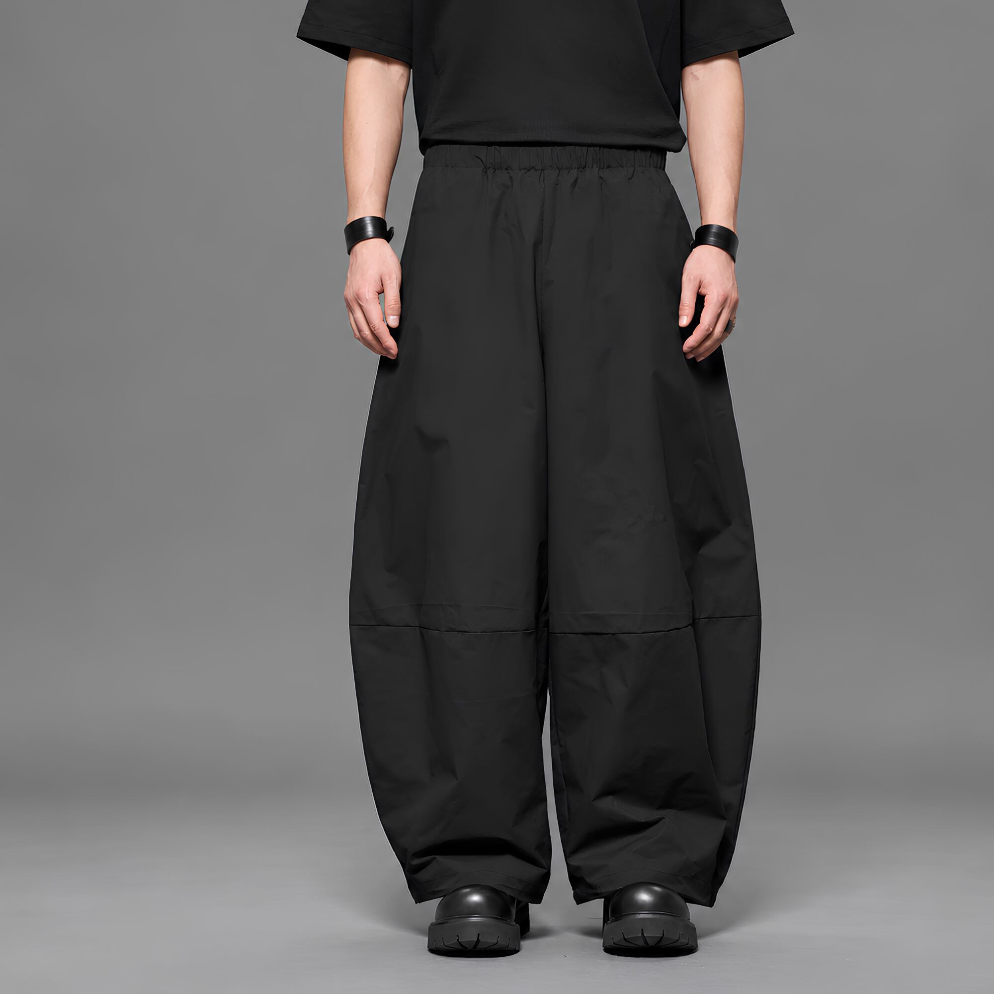 【ORV0050】Curved Cargo Trousers, Loose Straight Pants / 2color
