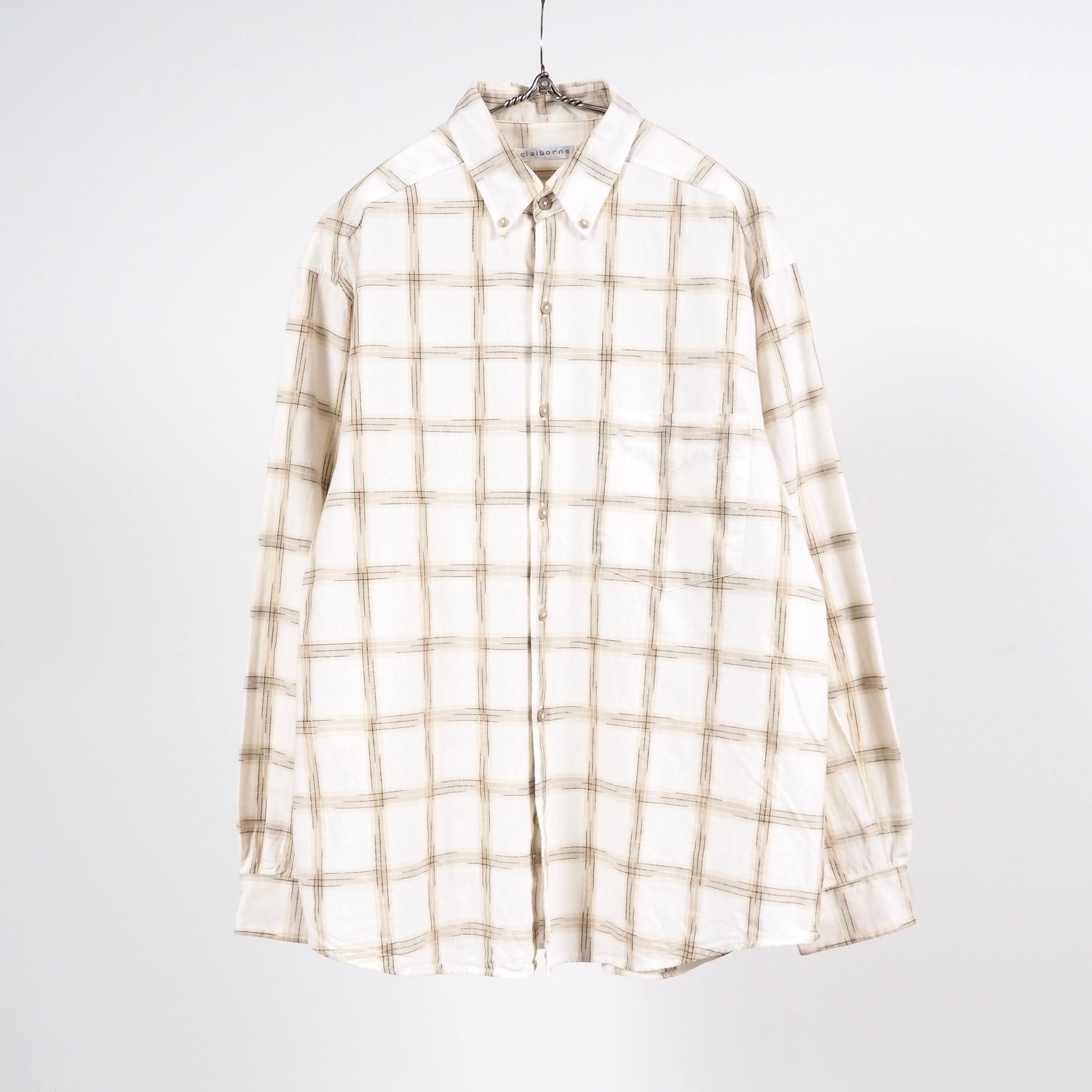 Claiborne Plaid Cotton L/S Shirt White クレイボーン ボタンダウンシャツ チェック ホワイト