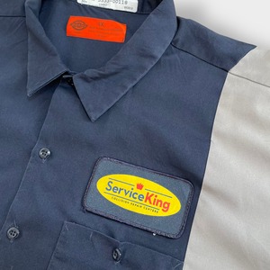 【Dickies】ワークシャツ 企業系 企業ロゴ ワンポイント ワッペン 4X ビッグシルエット 切替 ディッキーズ us古着