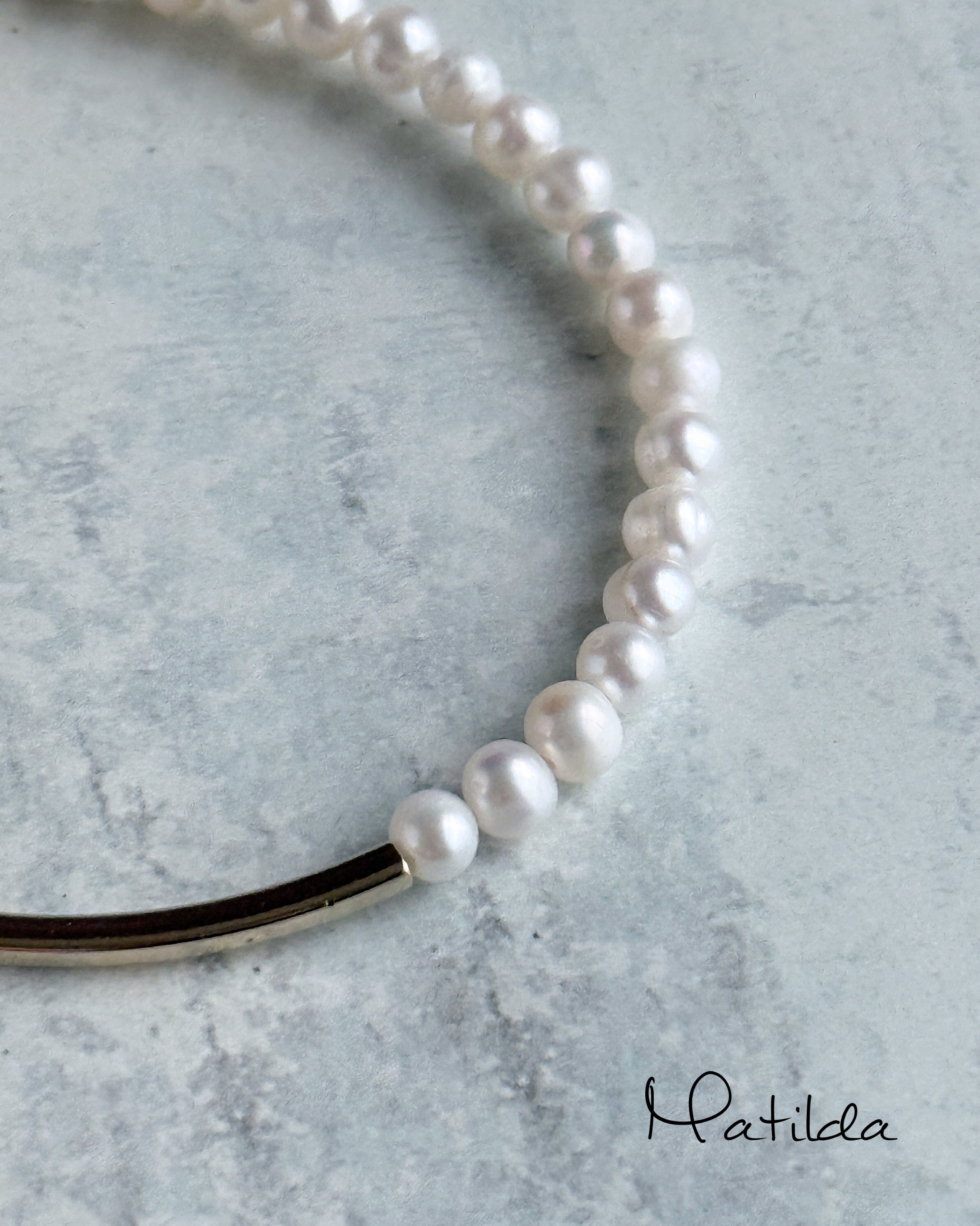 Tube & stone bracelet(淡水パールW)