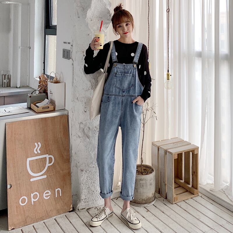 ジーンズ スプリングオータムルーズオーバーオール 薄手ハイウェストウェストロングパンツ 春物 秋物 1号婦人79598246252