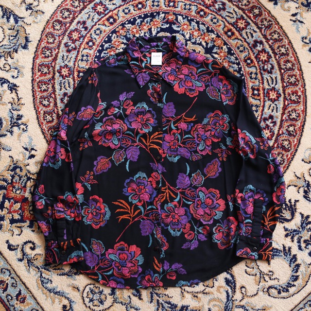 poison color  flower pattern l/s rayon shirt