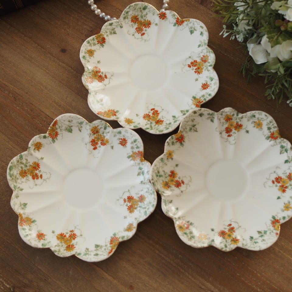 英国Shelley（シェリー） オレンジ・デイジー柄 ソーサー3枚セット F1