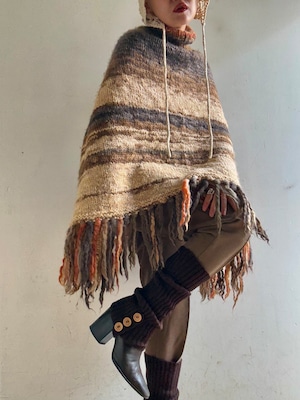 70-80s Vintage Fringe Knit Poncho