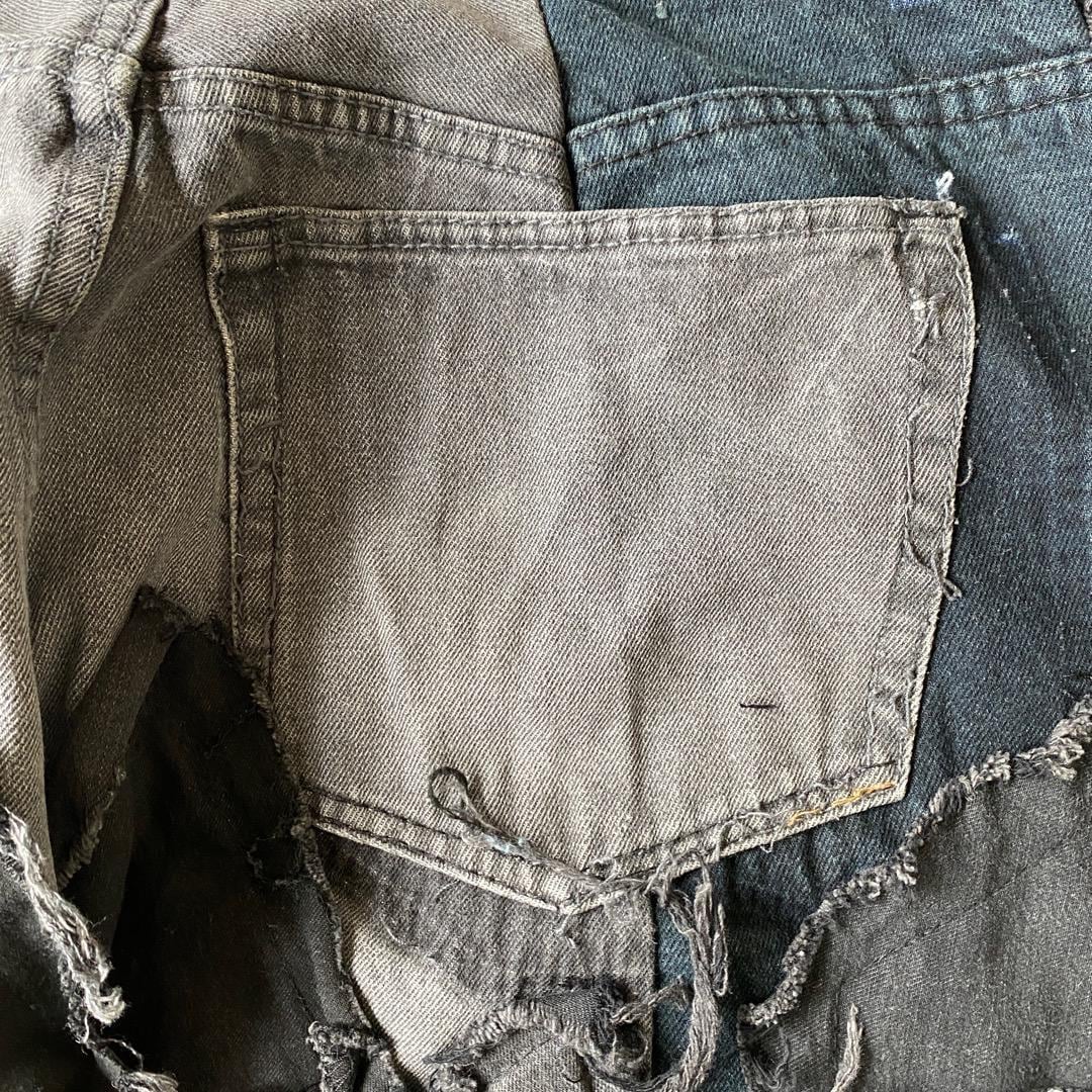 3047 リメイク　デニム　再構築　パッチワーク　ゆるだぼ　バギーパンツ　黒 リーバイス リメイク デニム パンツ 再構築 パッチワーク バギー