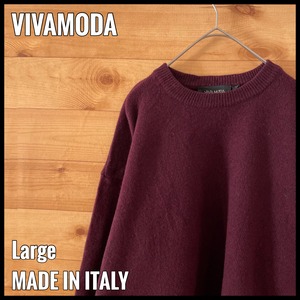 【VIVAMODA】イタリア製 ウール ニット セーター L 無地 バーガンディ MADE IN ITALY EU古着 ヨーロッパ古着
