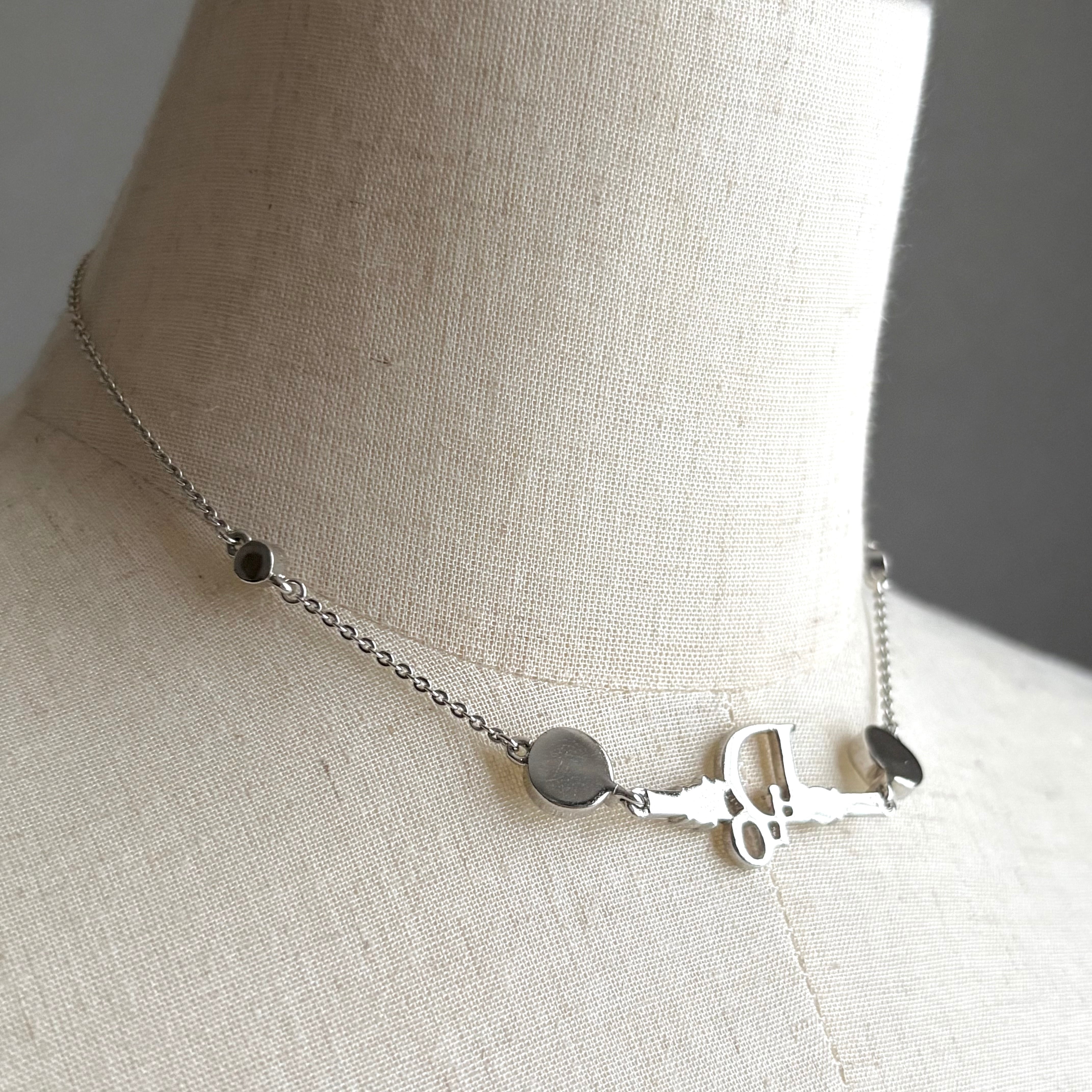 Christian Dior vintage rhinestone logo silver choker クリスチャン