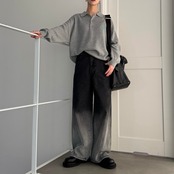 ロゴ刺繍ルーズシルエットポロknit/グレー