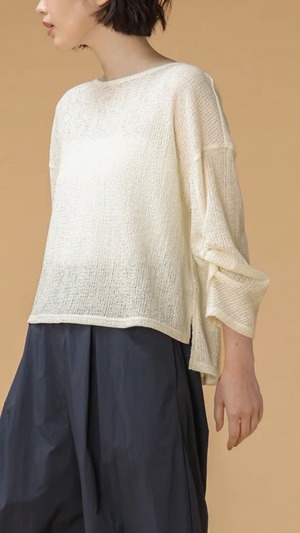 trois チャームシアーレース プルオーバー T261-82050 ホワイト ライトグレー トロワ Mサイズ