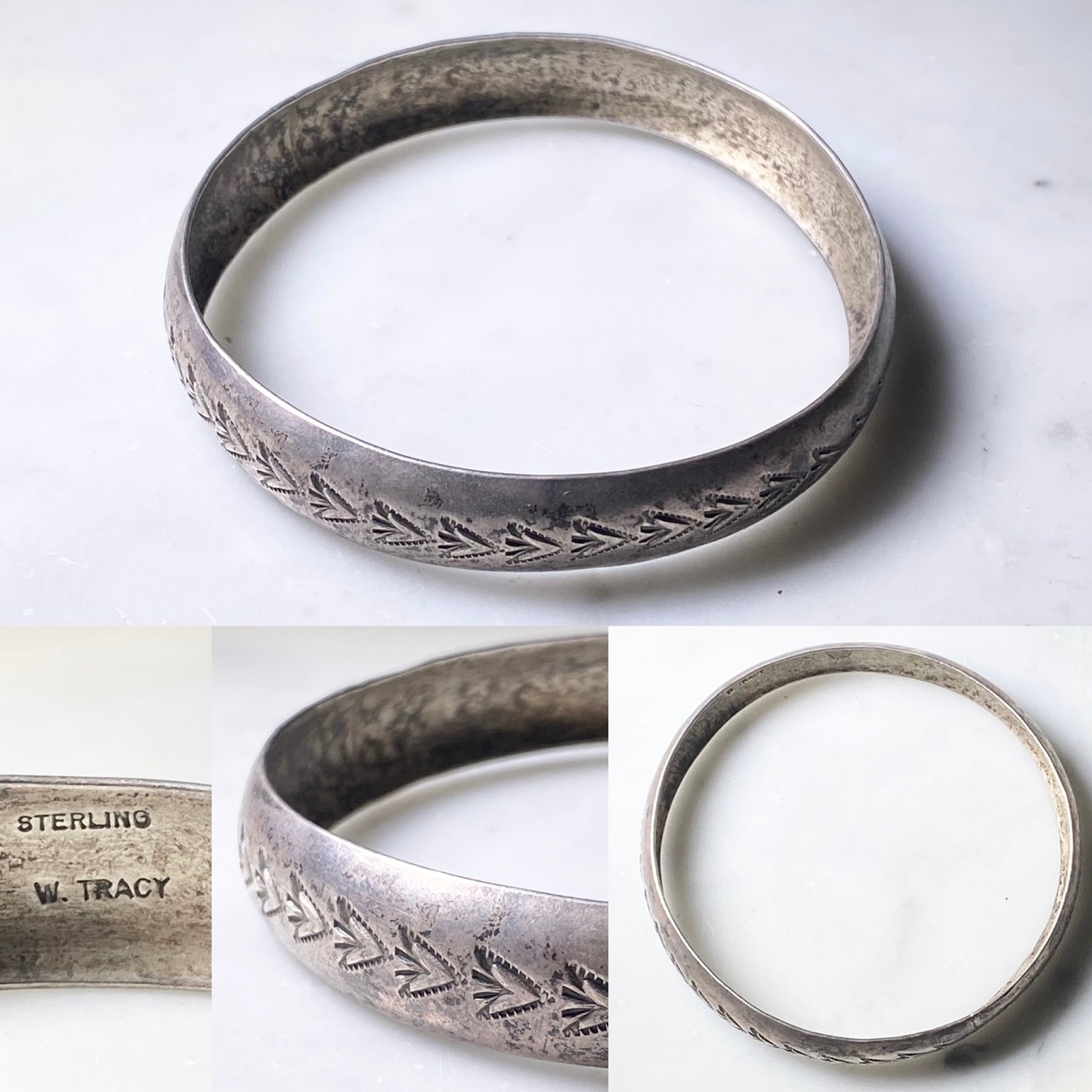 W.TRACY silver stamp work bangle