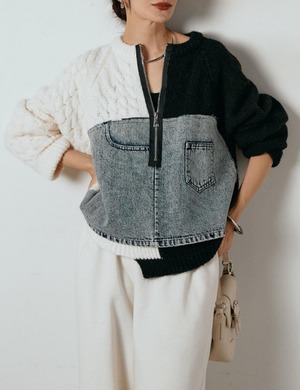 Colorblock  Denim Zip Top