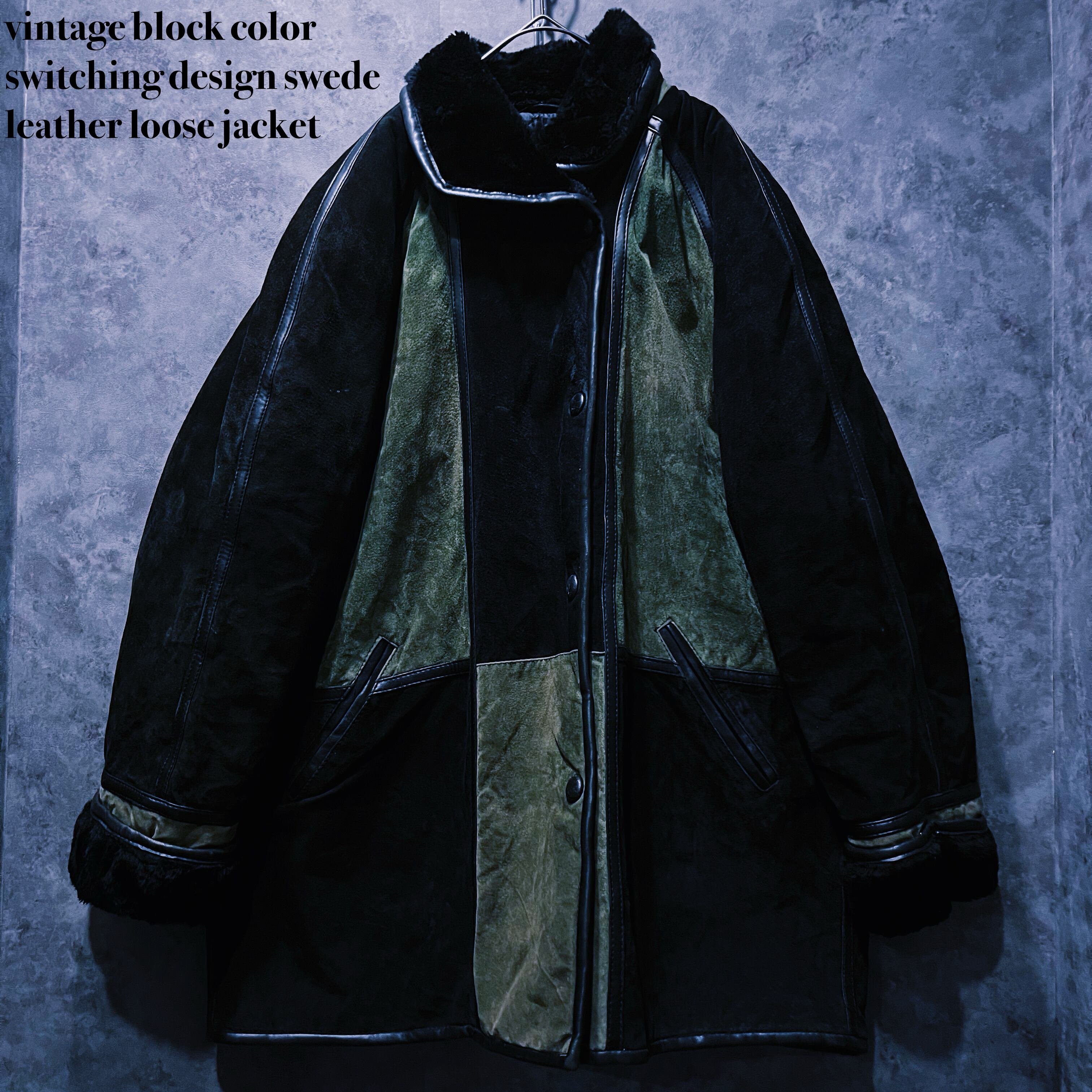 【doppio】vintage block color switching design swede leather loose jacket