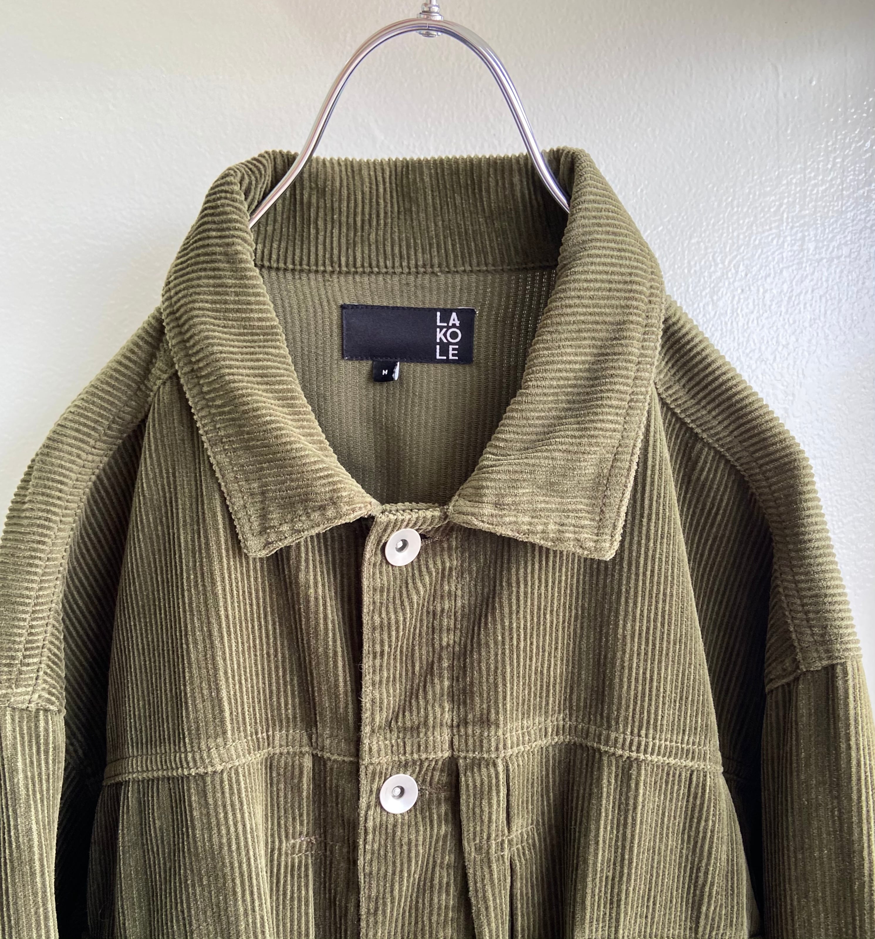 古着 LACOLE/ラコレ 太畝 コーデュロイ 肉厚ミリタリージャケット 深緑 アースカラー