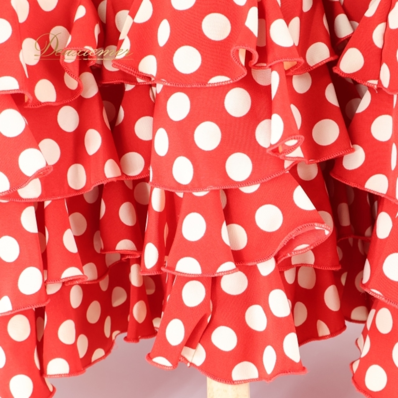 フラメンコ 衣装 ツーピース セットアップ トップス ブラウス ファルダ スカート 赤 白 ドット 水玉 ボランテ フリル 襟 レッド系 ホワイト系 レトロ かわいい ポップ フェス 衣装用 舞台衣装 ダンス 衣装 レディース フラメンコファッション