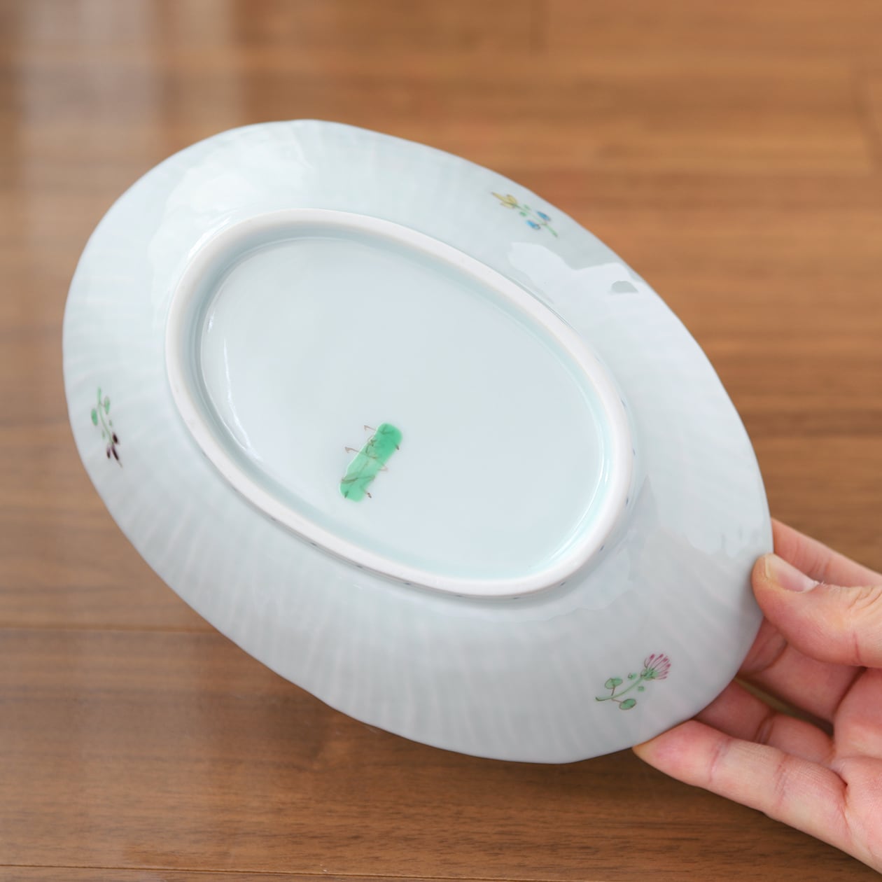 藍水「花暦（二色）①水色 / ②マロン 楕円鉢」 うつわ藍水 波佐見焼