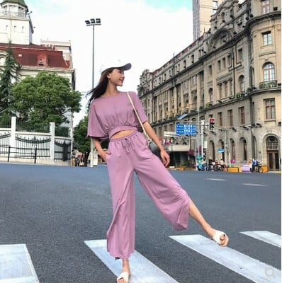 春 夏 レディース ツーピースセット セットアップ ピンク 半袖 パンツ