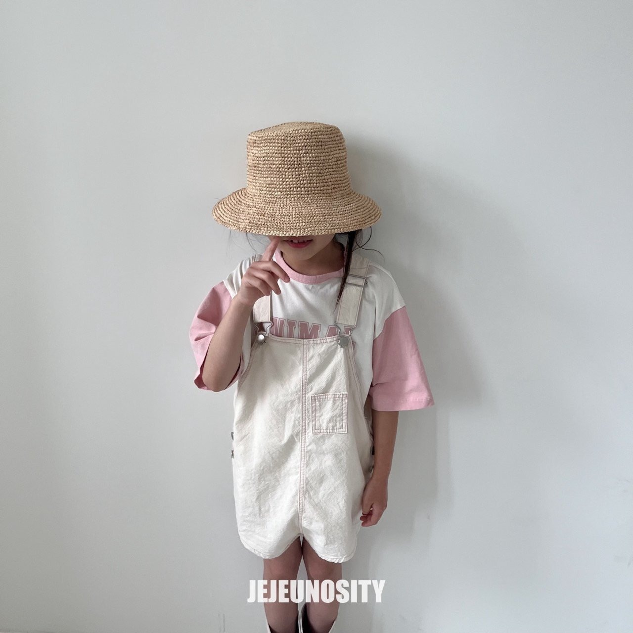 【jejeunosity】サマーバージョン！コットンベリーショートオーバーオール サロペット クリーム 90〜120cm 240703 - 5