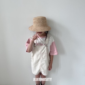 【jejeunosity】サマーバージョン！コットンベリーショートオーバーオール サロペット クリーム 90〜120cm 240703
