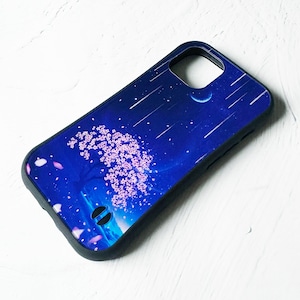 夜桜と流星群の景色 iPhoneグリップケース