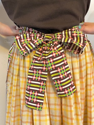 VINTAGE ~50’s brown×green×pink pattern apron