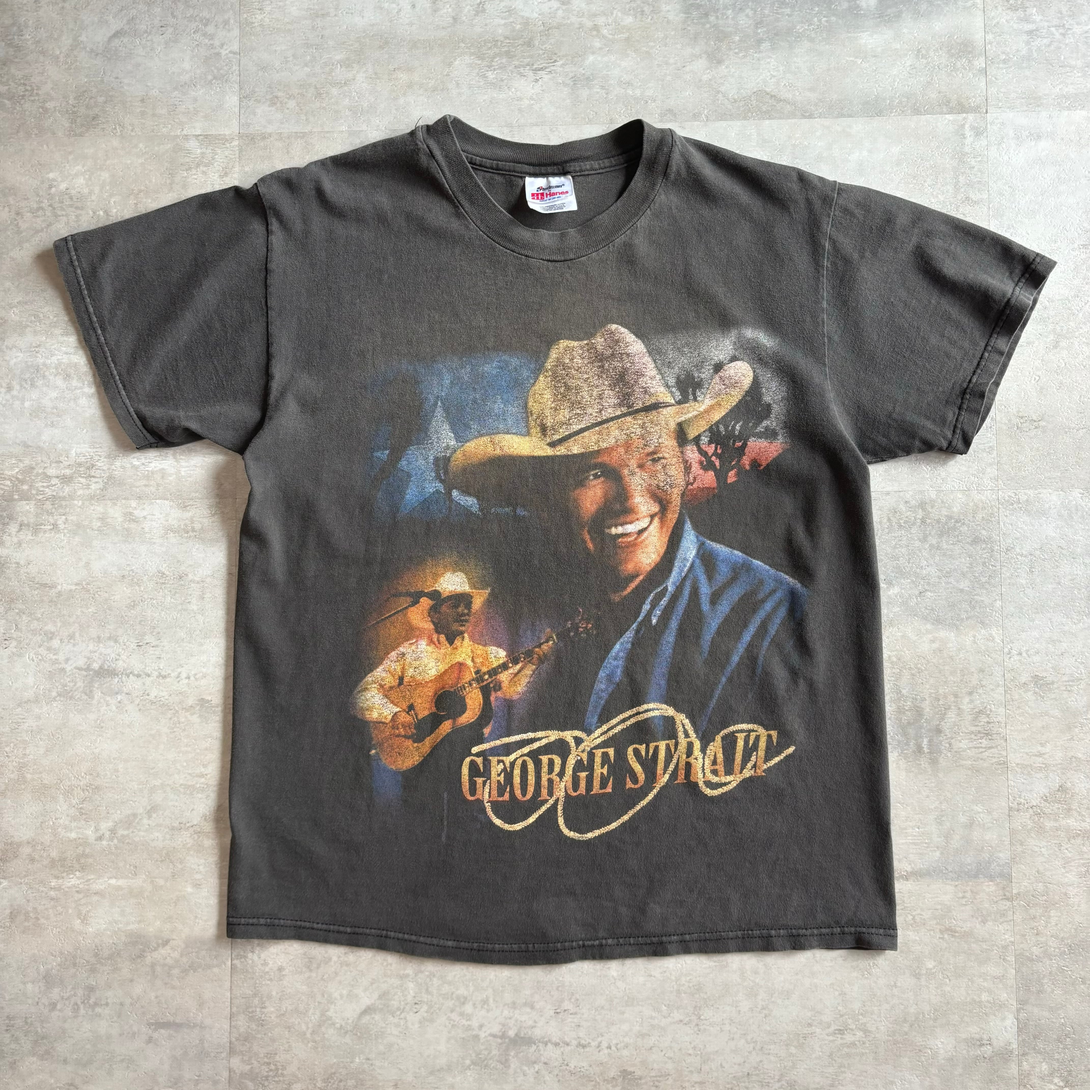 《Mサイズ》HANES GEORGE STRAIT USA製 バンド Tシャツ フェード ブラック no.3013
