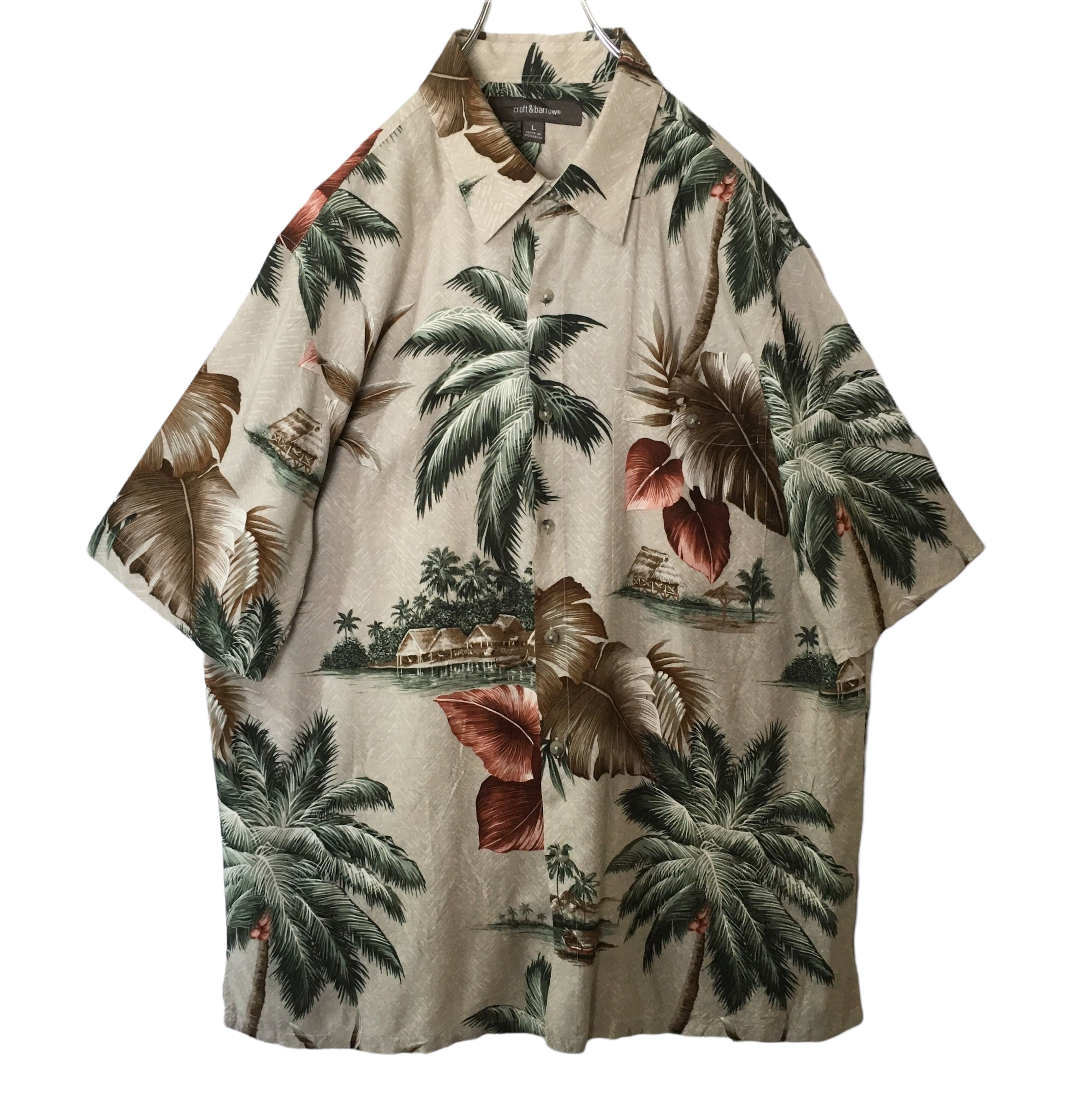 アメリカ古着 クロフト＆バロー レーヨン アロハシャツ 総柄 I404 アメリカ古着　クラフトアンドバロー　アロハシャツ　ヤシの木　レーヨン AL15