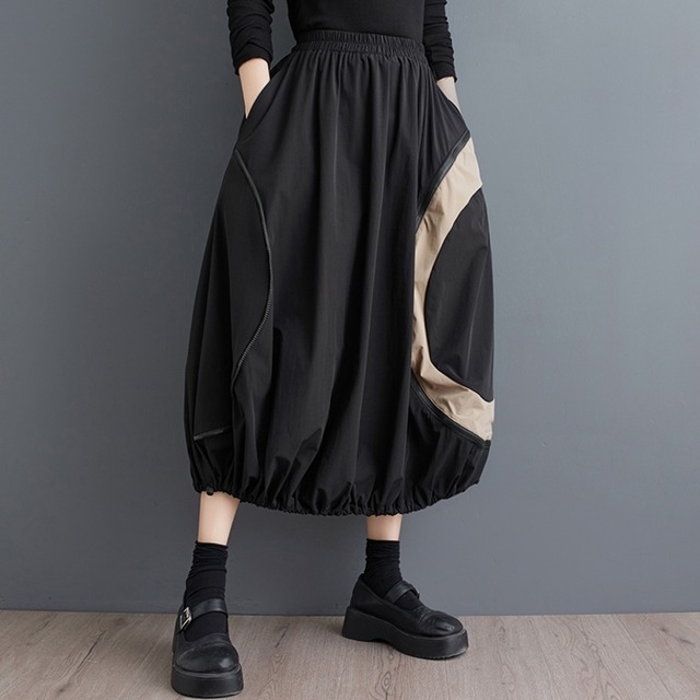 バイカラーラインバルーンロングスカート　D0323