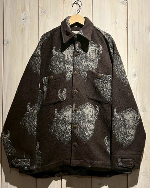 【a.k.a.C.a.k.a vintage】Bison Pattern Vintage Loose Wool Jacket