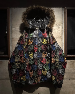 【Caka】Skull Total Embroidery × Patchwork Hooded Leather Jacket