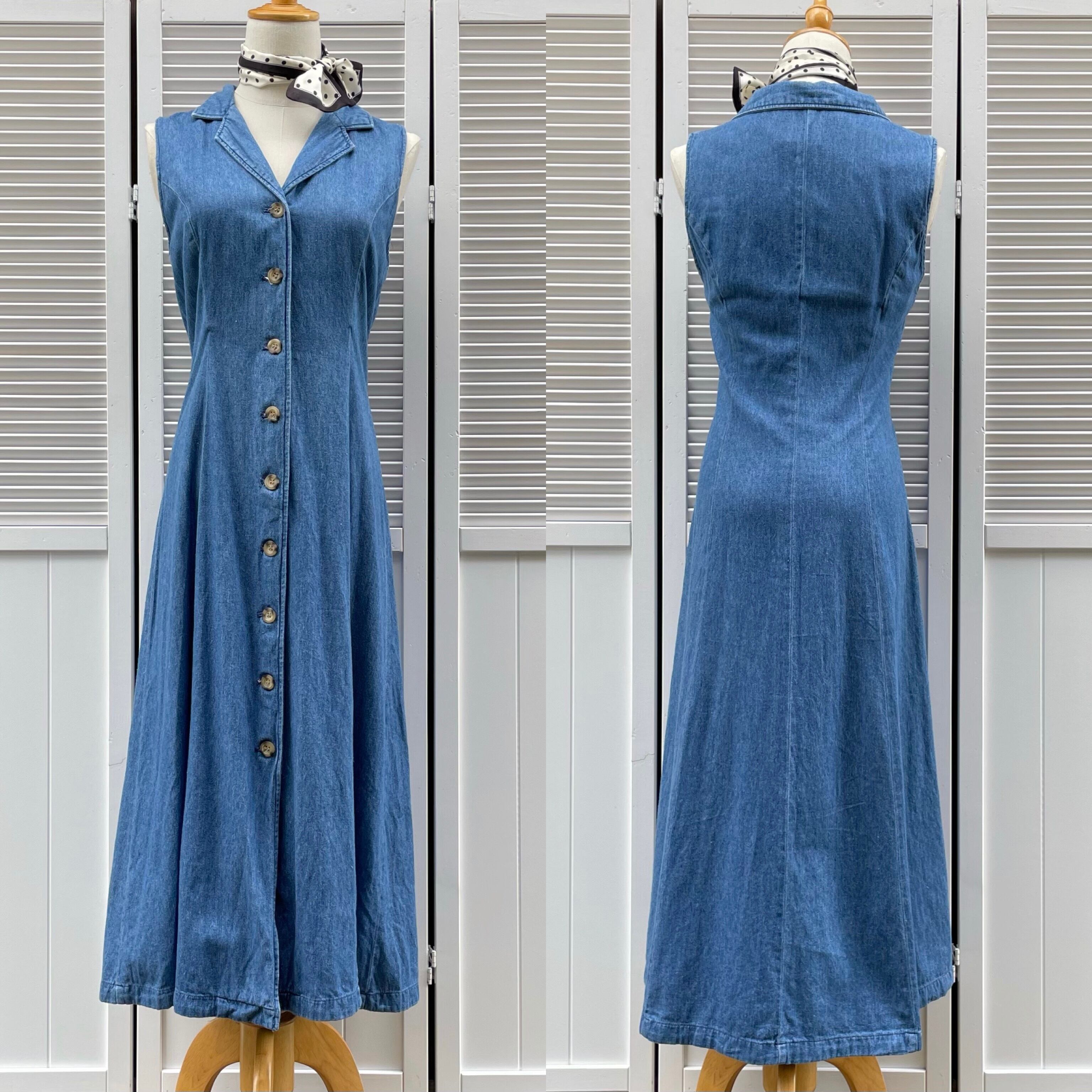 sleeveless open collar denim dress〈レトロ古着 ノースリーブ開襟