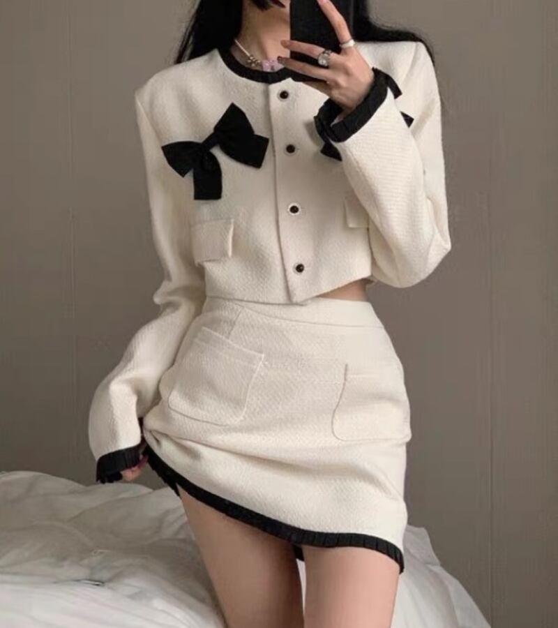 大人可愛い♡ツイードスカート レーストップス 2点