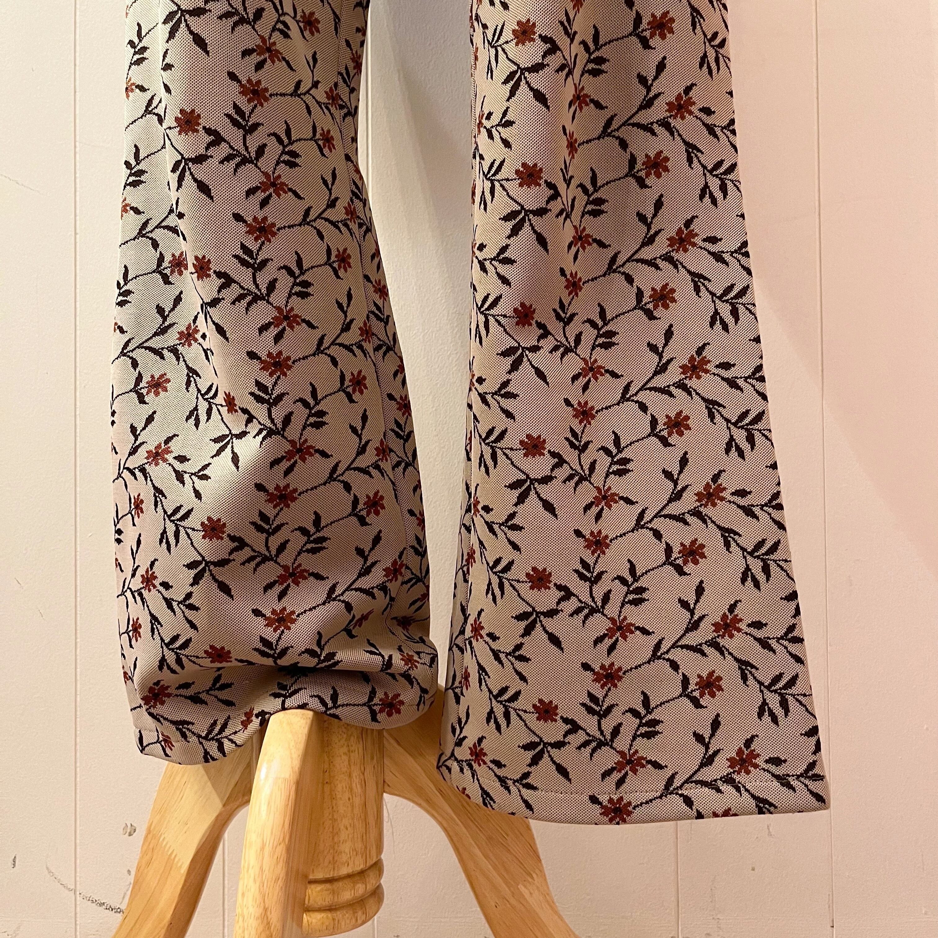 dark orange flower jacquard pants