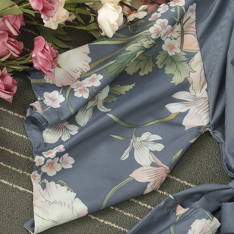 ルームウェア パジャマ ガウン ネグリジェ 膝下 ミモレ ミモレ丈