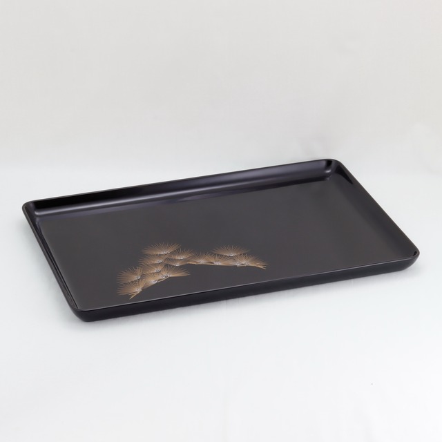 660-1  輪島塗／長手盆／尺６／扇松沈金