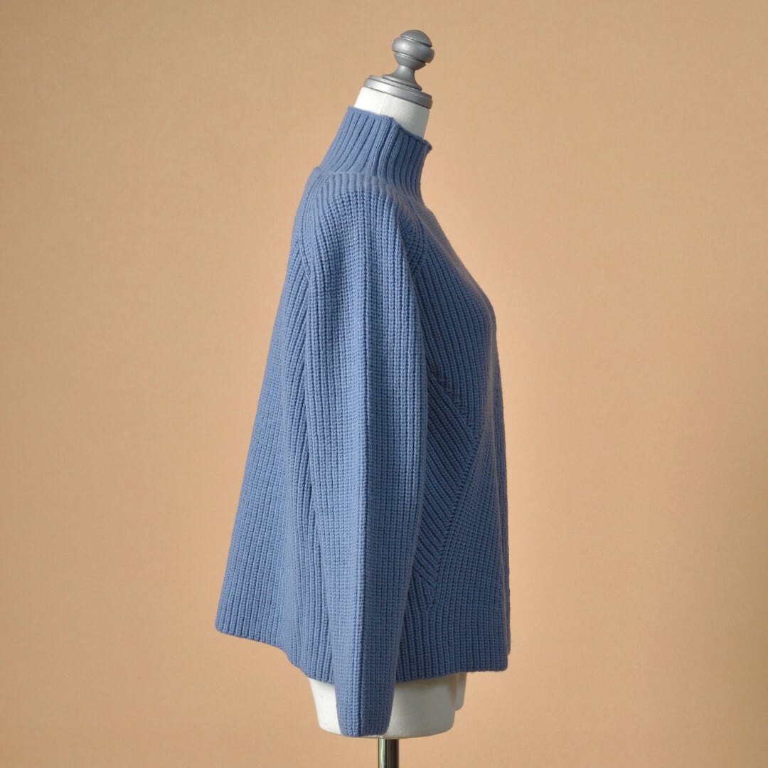 Sarahwear サラウエア ランダム畦編みニット・ブルーグレイ メリノウールを使って畦編みの編地を変えたモダンニット【送料無料】