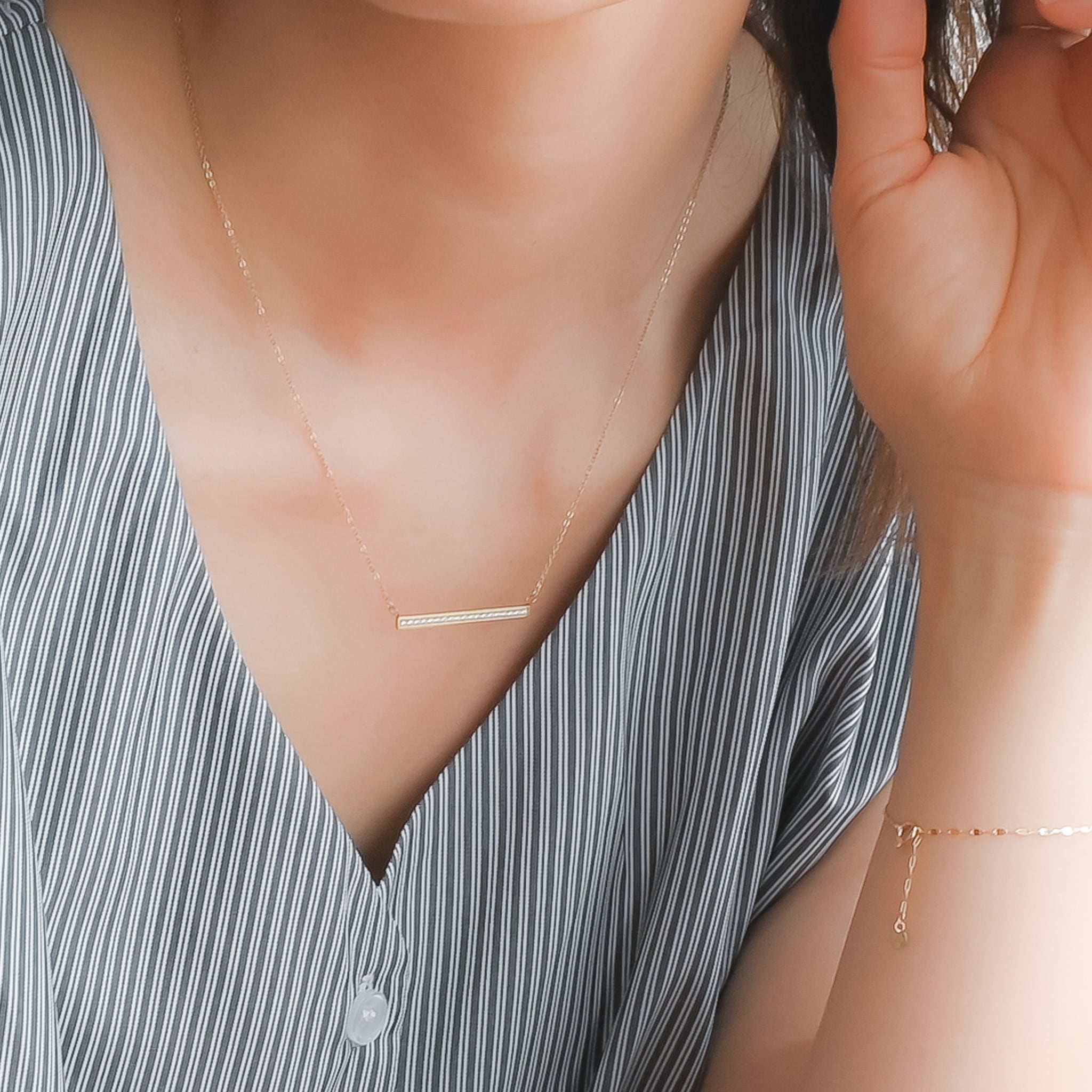送料無料】オールステンレスStainless CZ Bar Necklace | naotjewelry