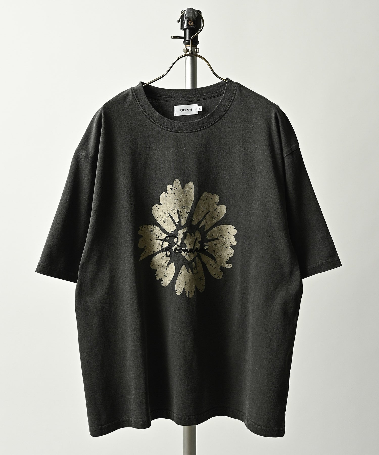 ATELANE 16OE Jersey Pigmented Fabric, Floral Pattern (BLK) 26A-14050